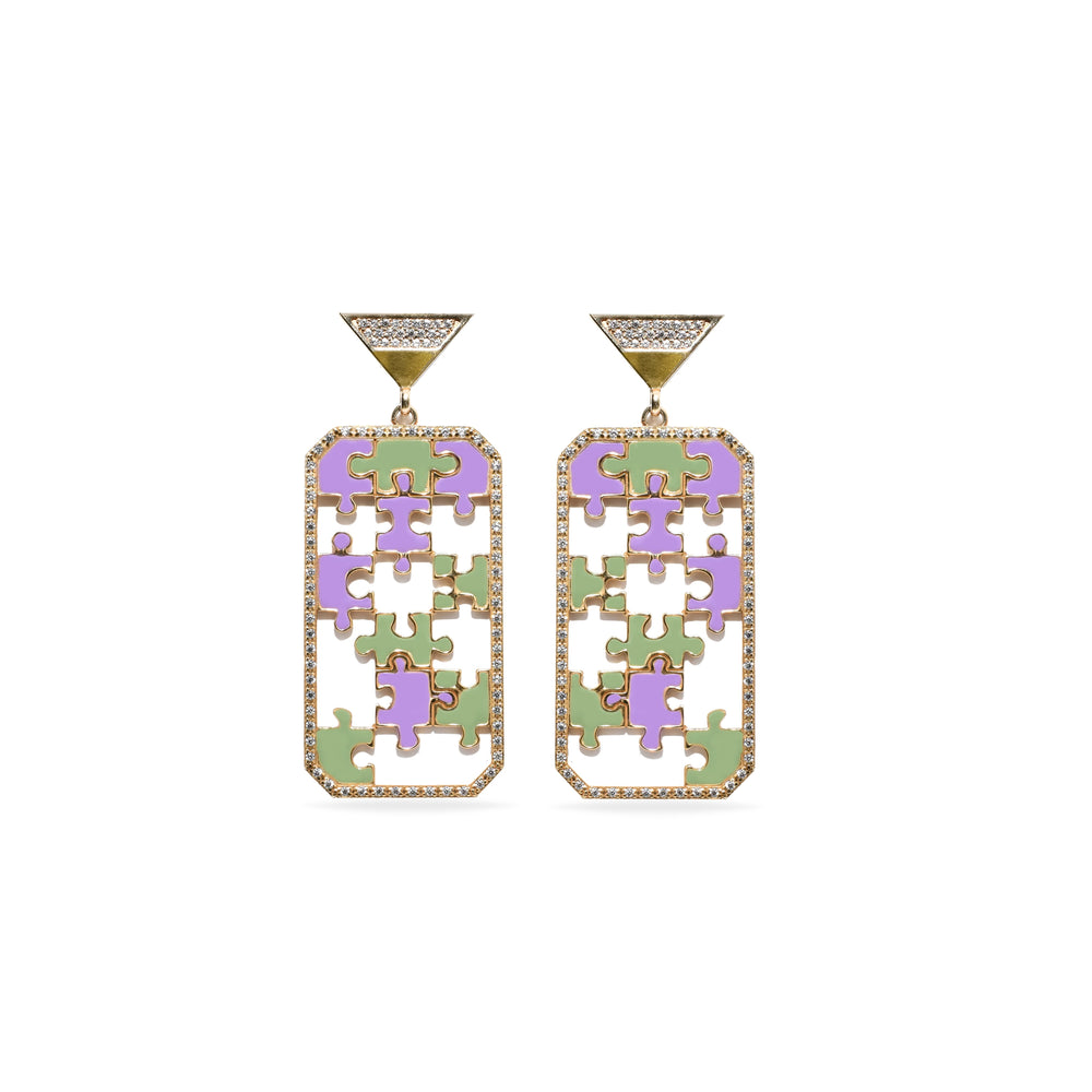 Preorder | ENIGMA Lilac & Green Puzzle Silver Earrings
