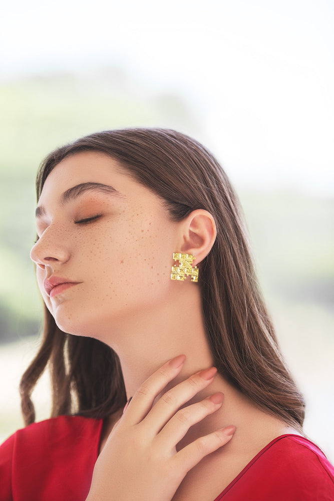 Preorder | SQUARE Puzzle 9k Gold Earrings