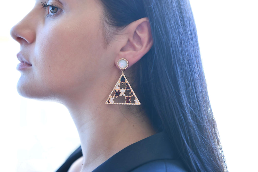 Preorder | PYRAMID Black & Pearl Puzzle Gold Earrings