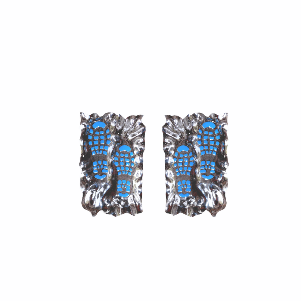 FOOTSTEPS Navy Blue - Enamel Silver Earrings