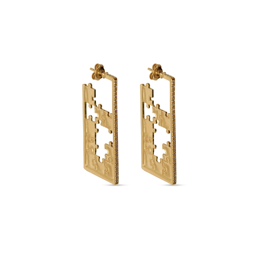 PORTA Puzzle Gold Zircon Rectangle Earrings