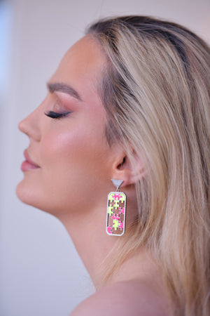 Preorder | ENIGMA Neon Pink & Yellow Puzzle Silver Earrings