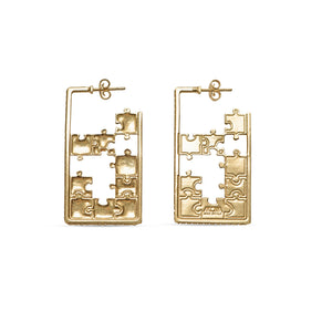 PORTA Puzzle Gold Zircon Rectangle Earrings