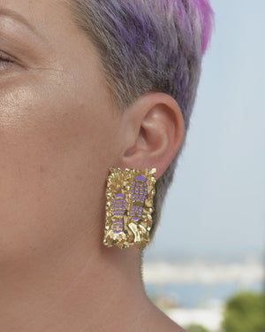 FOOTSTEPS Earrings I Lilac Enamel I Gold Plated