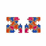 SQUARE Multicolor Enamel Puzzle Gold Earrings