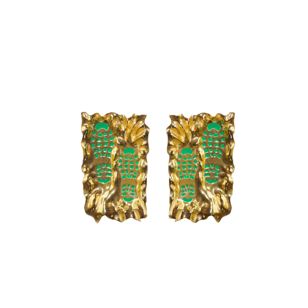 DEBORAH - FOOTSTEPS Green Enamel Gold Earrings