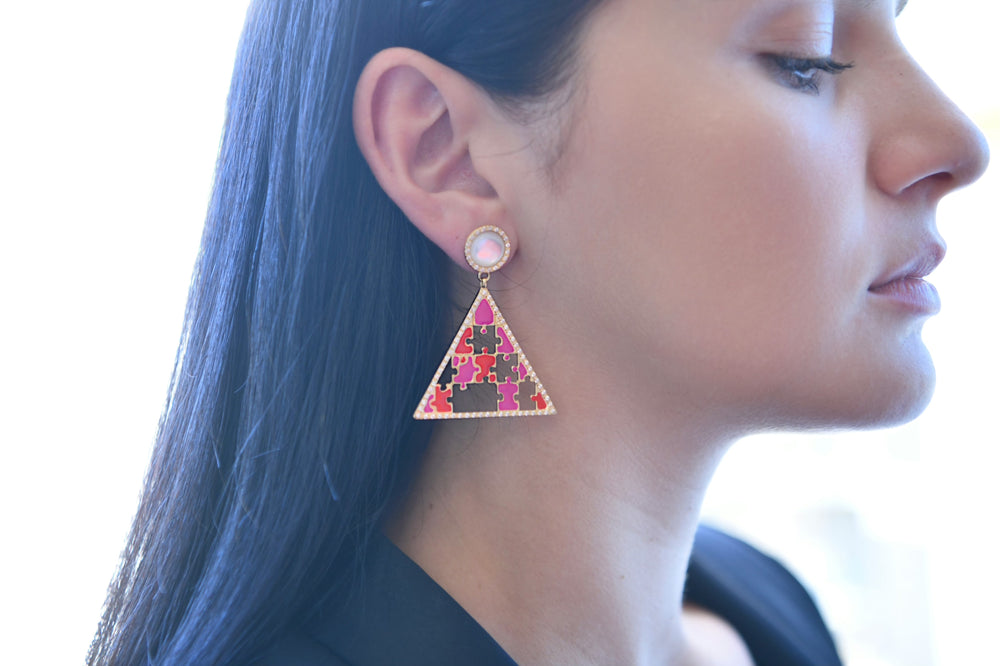 Preorder | PYRAMID Red & Fuxia Puzzle Gold Earrings