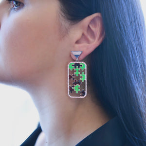 Preorder | ENIGMA Black & Green Puzzle Silver Earrings