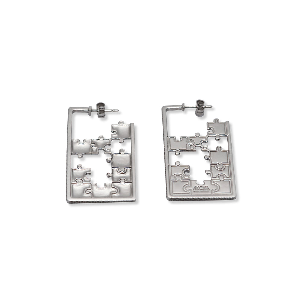 PORTA Puzzle Silver Zircon Rectangle Earrings