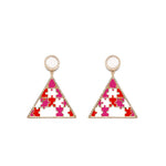 Preorder | PYRAMID Red & Fuxia Puzzle Gold Earrings