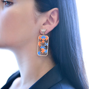 Preorder | ENIGMA Blue & Orange Puzzle Gold Earrings