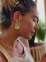 DEBORAH - FOOTSTEPS Green Enamel Gold Earrings