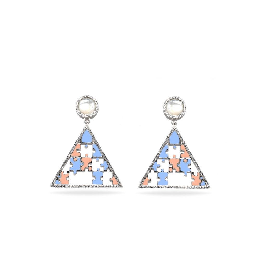 Preorder | PYRAMID Salmon & Baby Blue Puzzle Gold Earrings