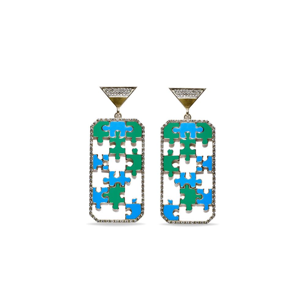Preorder | ENIGMA Blue & Green Puzzle Gold Earrings