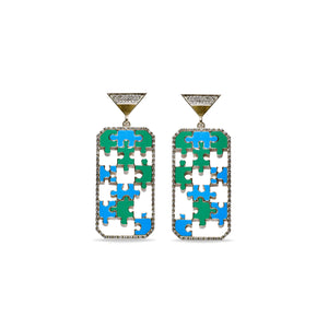 Preorder | ENIGMA Blue & Green Puzzle Gold Earrings