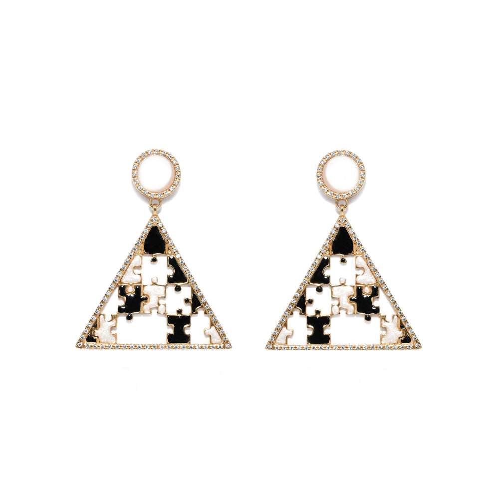 Preorder | PYRAMID Black & Pearl Puzzle Gold Earrings