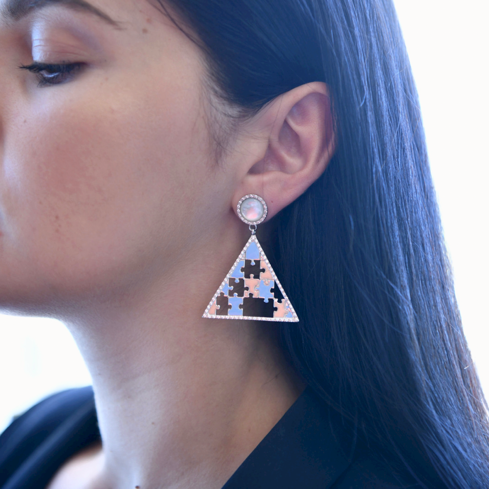 Preorder | PYRAMID Salmon & Baby Blue Puzzle Gold Earrings