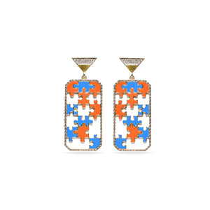 Preorder | ENIGMA Blue & Orange Puzzle Gold Earrings