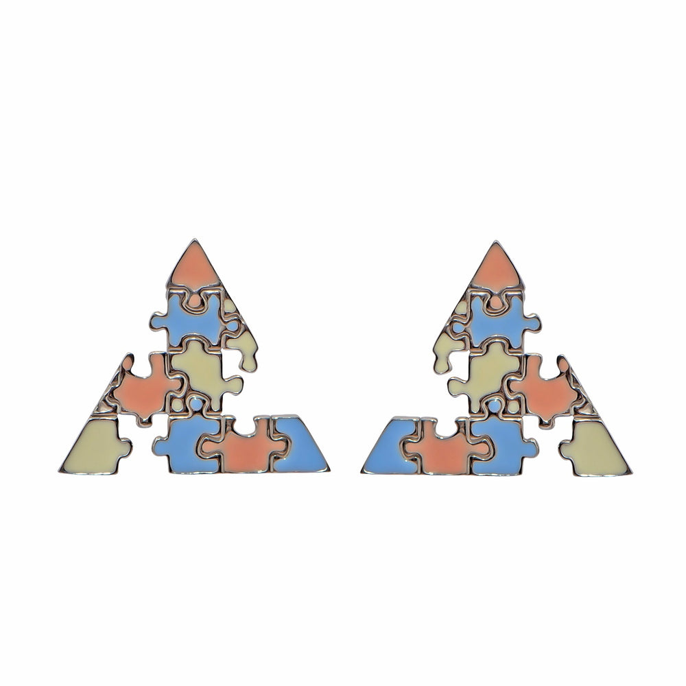 TRIBUS Multicolor Enamel Puzzle Silver Earring
