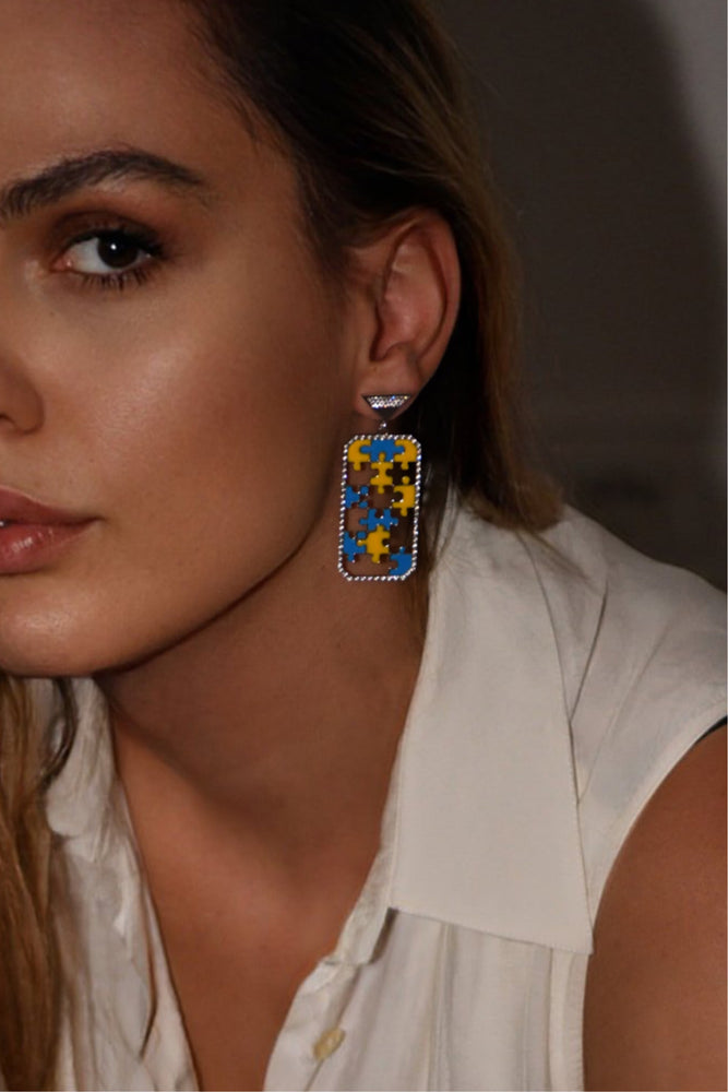 Preorder | ENIGMA Yellow & Blue Puzzle Silver Earrings